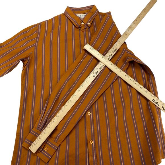 VSTR Premium Button Up Shirt Men's Large Orange Striped Long Sleeve Collared - Picture 4 of 9